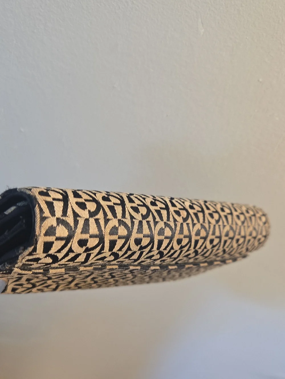 Etienne Aigner Patterned Monogram Clutch in Beige and Black